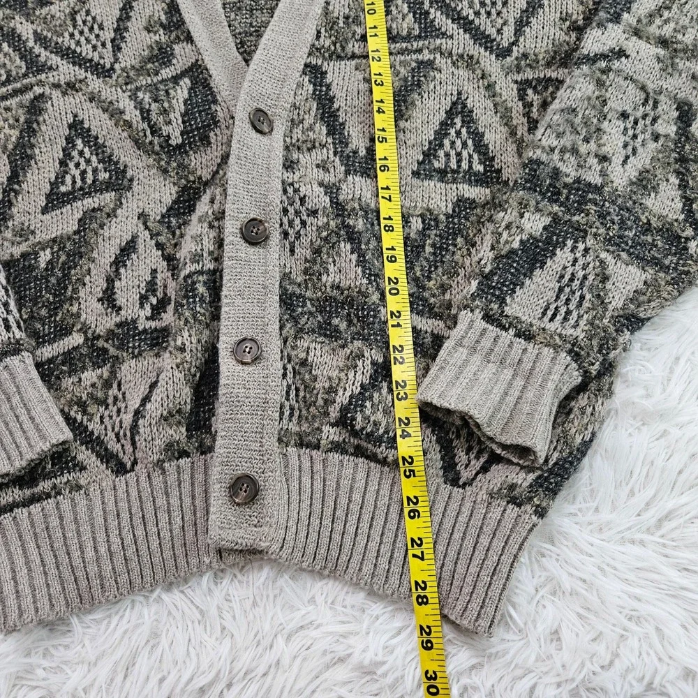 Jantzen Mens VTG Geometric Abstract Grandpa Core Knit Cardigan Sweater Sz L